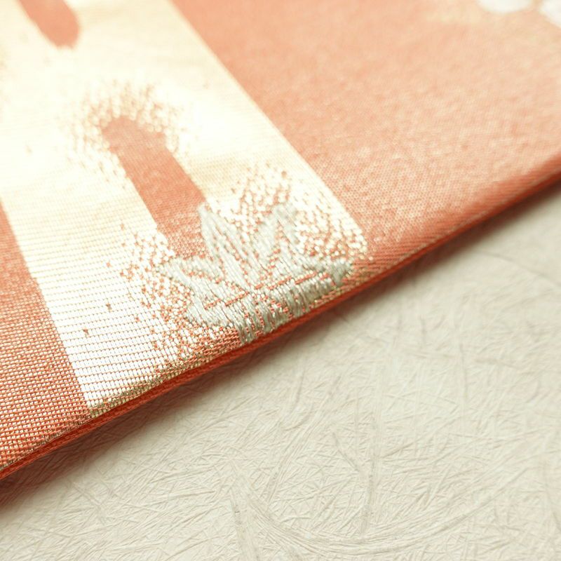 名古屋帯 六通柄 正絹 古典柄 名古屋仕立て 箔 帯 ピンク_画像12