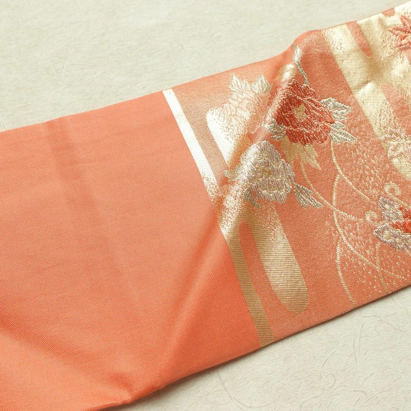 名古屋帯 六通柄 正絹 古典柄 名古屋仕立て 箔 帯 ピンク_画像15