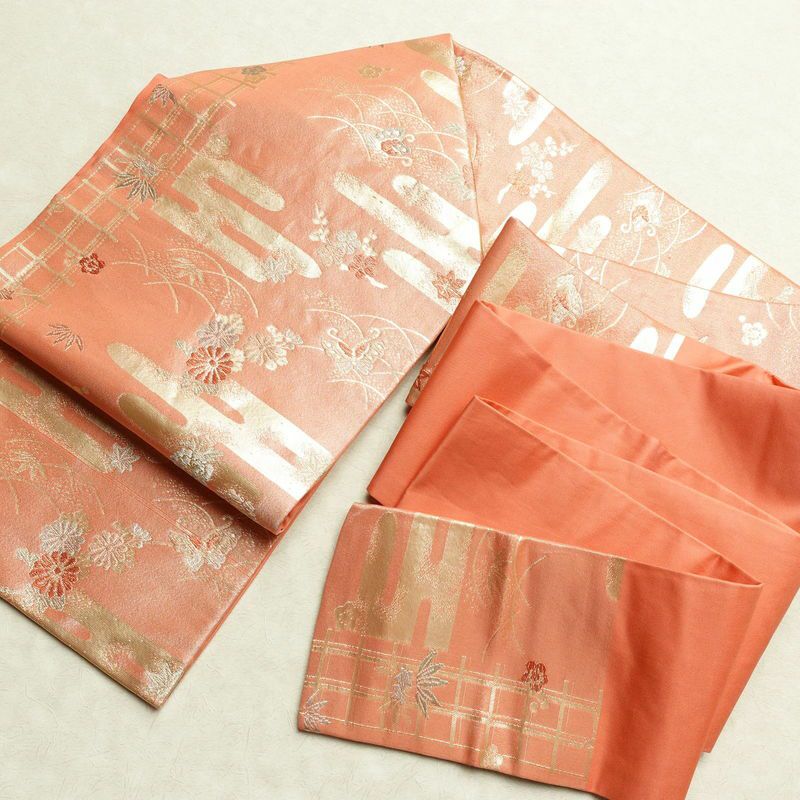 名古屋帯 六通柄 正絹 古典柄 名古屋仕立て 箔 帯 ピンク_画像19