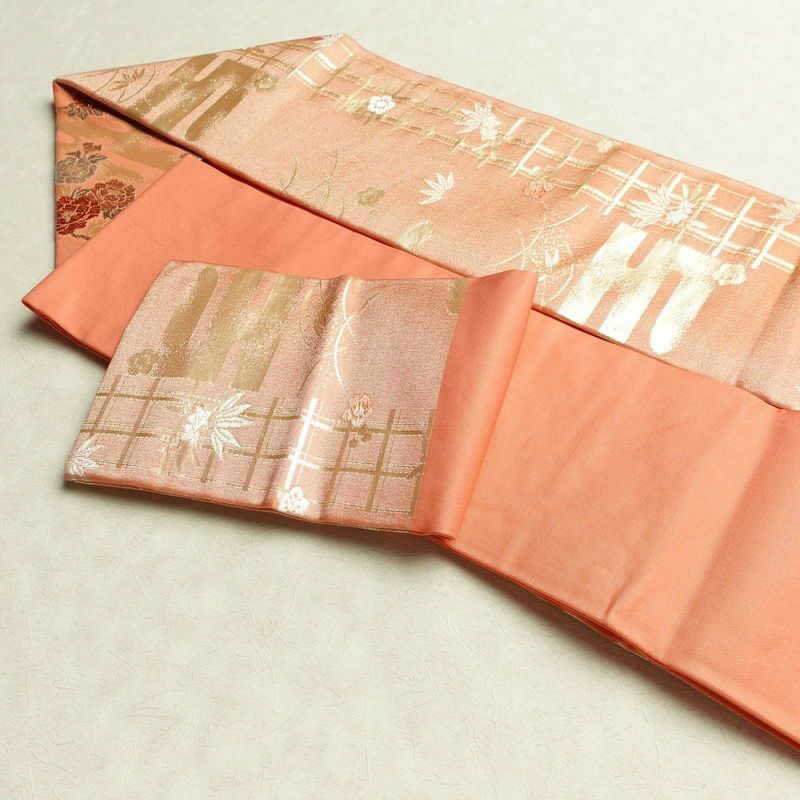 名古屋帯 六通柄 正絹 古典柄 名古屋仕立て 箔 帯 ピンク_画像21