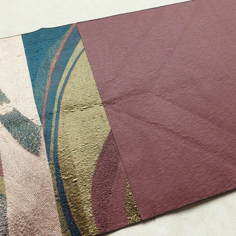 名古屋帯 全通柄 正絹 幾何学柄・抽象柄 通し仕立て 帯 多色使い_画像17