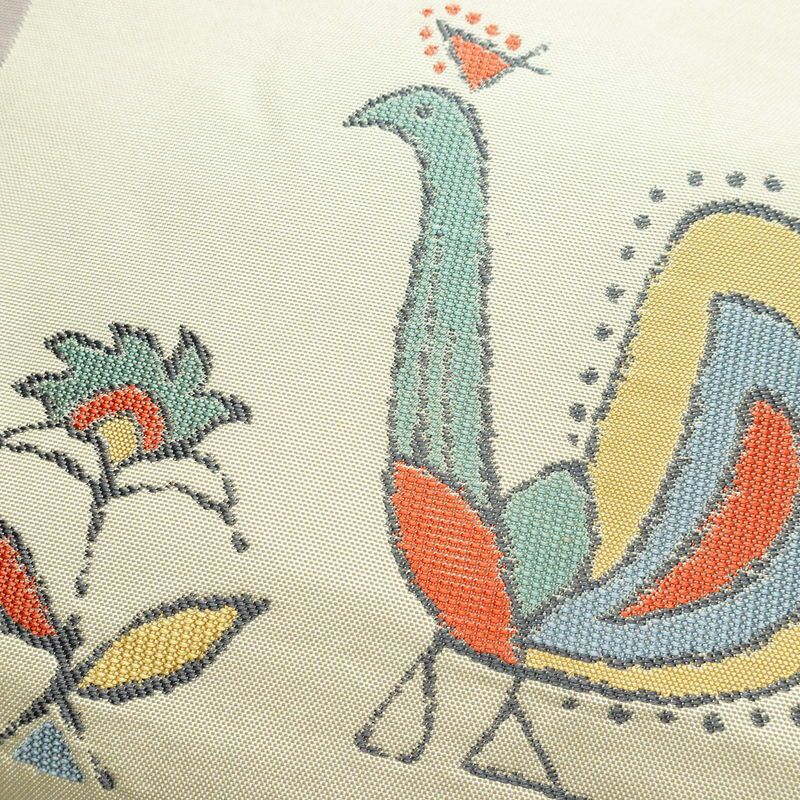 袋帯 六通柄 一般用 正絹 人物・動物柄 帯 クリーム_画像3