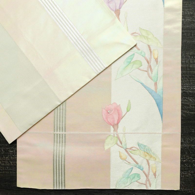 袋帯 太鼓柄 オーロラ箔 フォーマル用 正絹 花柄 箔 銀糸 ピンク_画像13