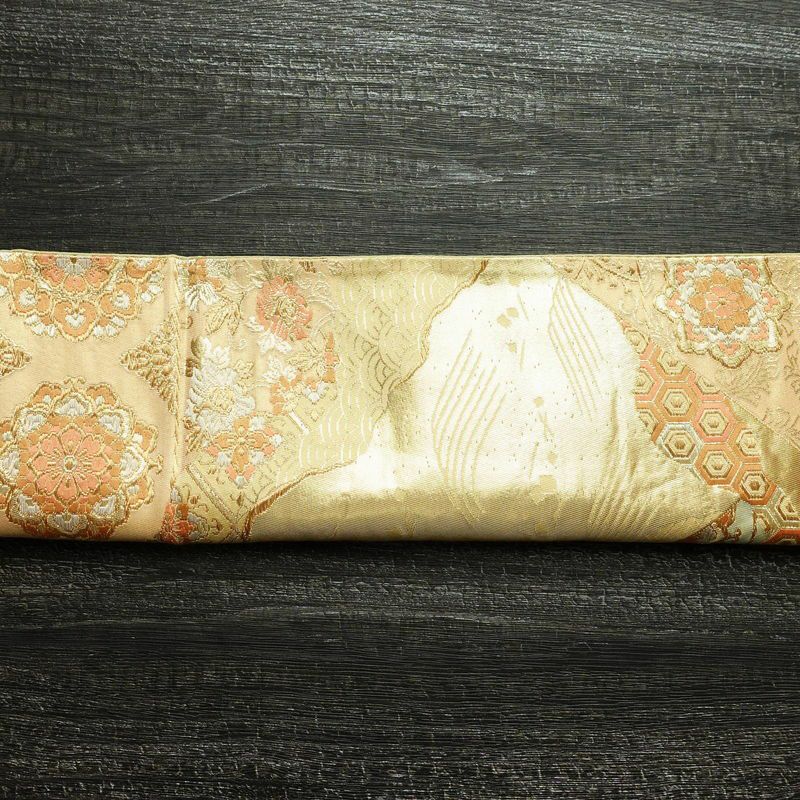 袋帯 六通柄 フォーマル用 正絹 幾何学柄・抽象柄 箔 帯 黄・黄土色_画像16