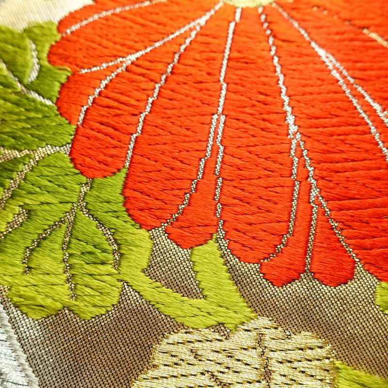 名古屋帯 太鼓柄 しつけ糸付き 正絹 古典柄 名古屋仕立て 箔 金糸 帯 黒_画像6