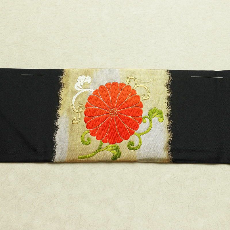 名古屋帯 太鼓柄 しつけ糸付き 正絹 古典柄 名古屋仕立て 箔 金糸 帯 黒_画像14