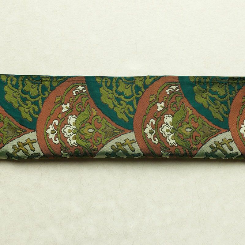 袋帯 六通柄 一般用 正絹 扇子 古典柄 緑・うぐいす色_画像13