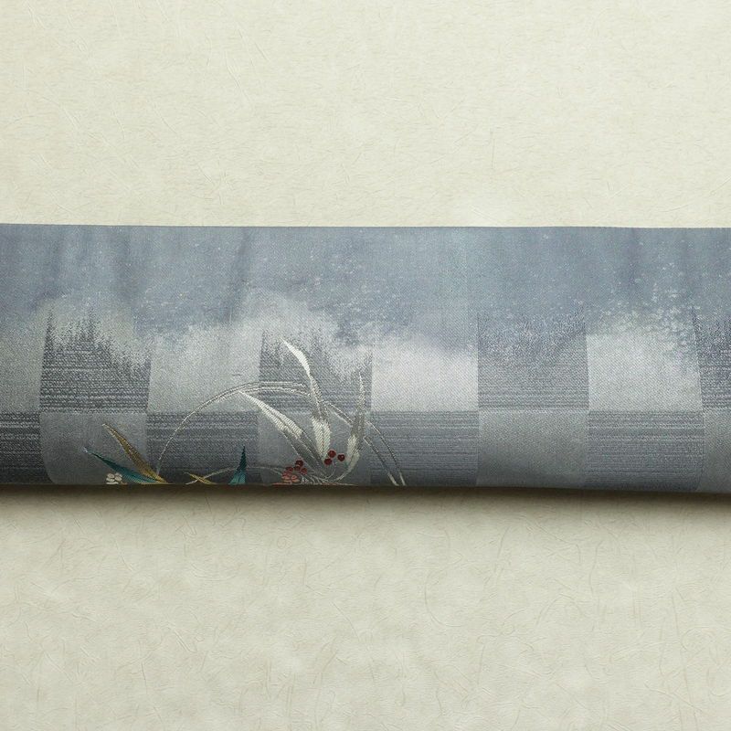 袋帯 六通柄 美品 フォーマル用 正絹 木の葉・植物柄 箔 金糸 銀糸 帯 紫・藤色_画像14