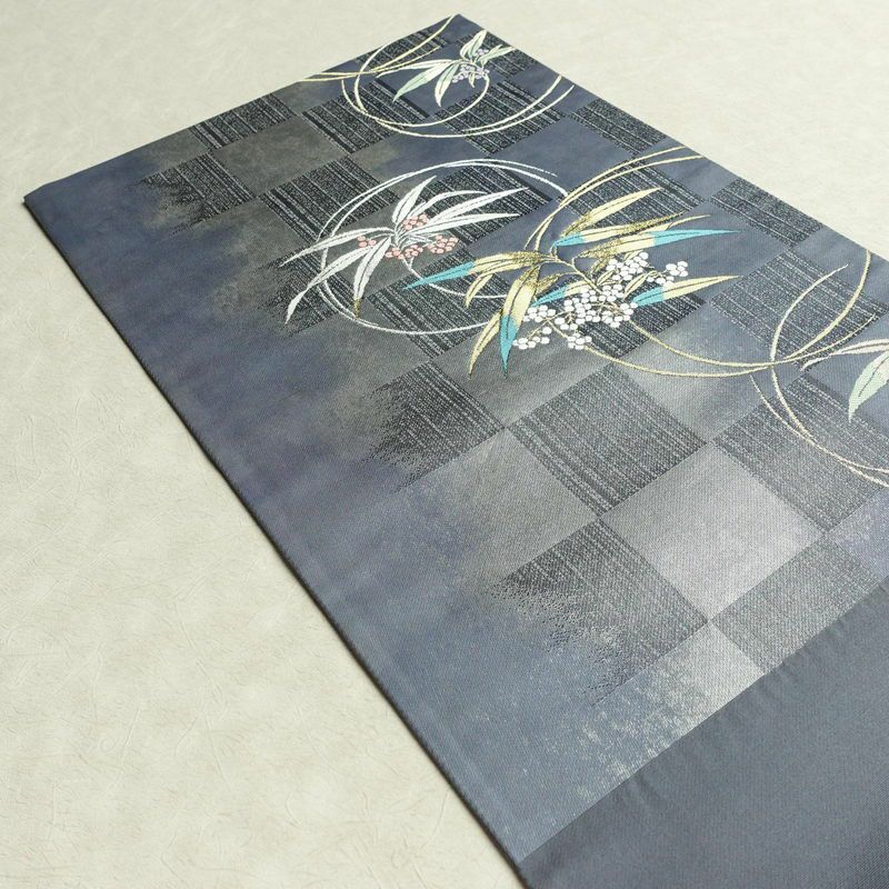 袋帯 六通柄 美品 フォーマル用 正絹 木の葉・植物柄 箔 金糸 銀糸 帯 紫・藤色_画像17