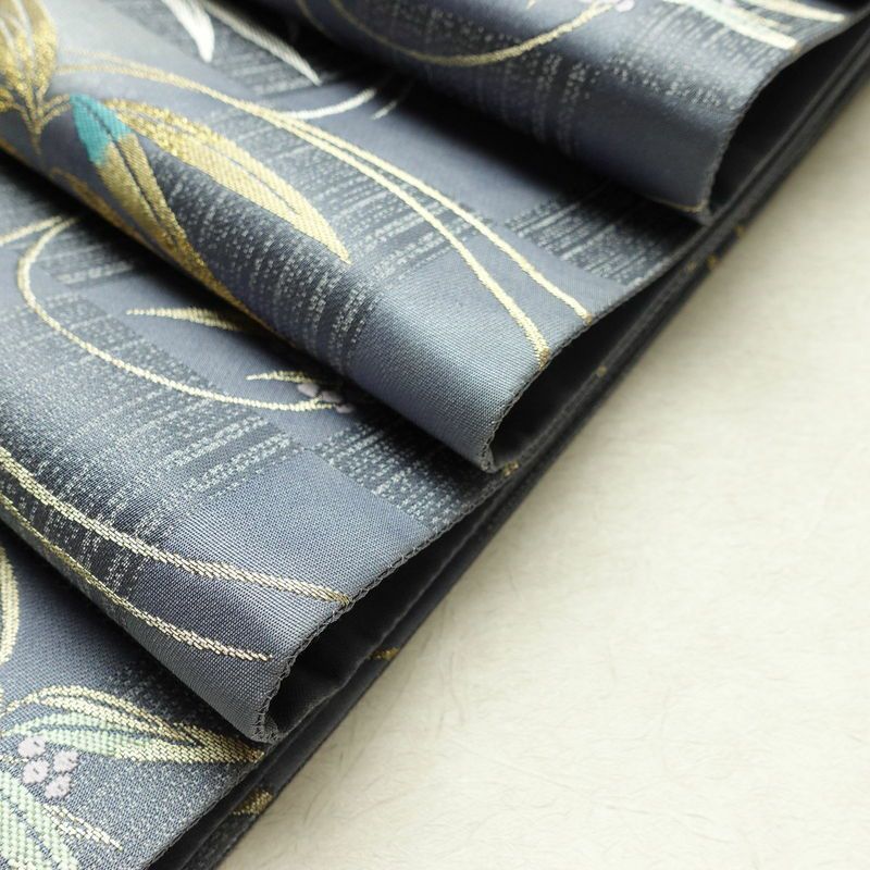 袋帯 六通柄 美品 フォーマル用 正絹 木の葉・植物柄 箔 金糸 銀糸 帯 紫・藤色_画像20