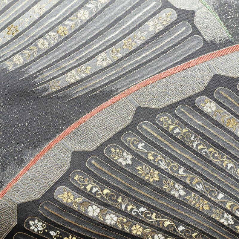 袋帯 湖東焼燭台文 六通柄 良品 フォーマル用 正絹 古典柄 金糸 帯 グレー_画像2