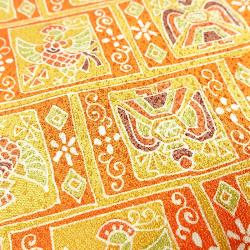 小紋 ポリエステル 幾何学柄・抽象柄 袷仕立て 身丈159cm 裄丈66.5cm 着物 橙_画像7