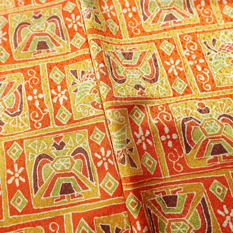 小紋 ポリエステル 幾何学柄・抽象柄 袷仕立て 身丈159cm 裄丈66.5cm 着物 橙_画像9