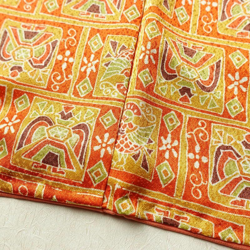 小紋 ポリエステル 幾何学柄・抽象柄 袷仕立て 身丈159cm 裄丈66.5cm 着物 橙_画像10