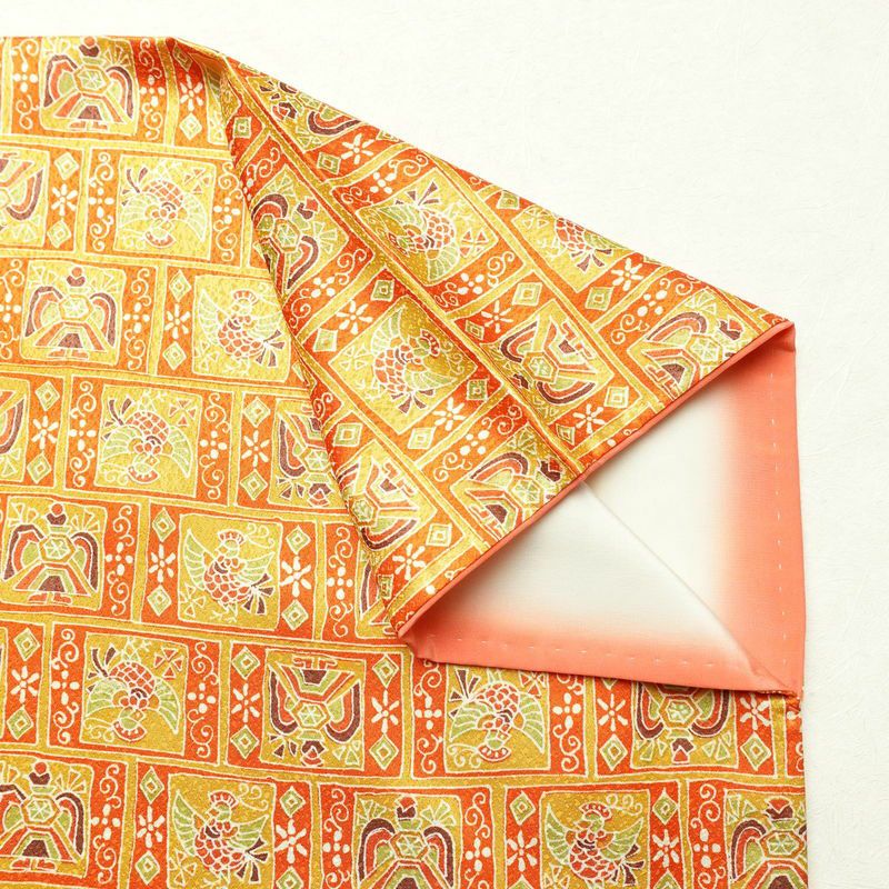 小紋 ポリエステル 幾何学柄・抽象柄 袷仕立て 身丈159cm 裄丈66.5cm 着物 橙_画像12