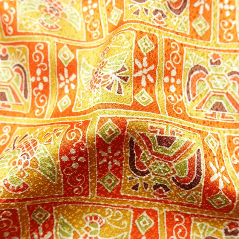 小紋 ポリエステル 幾何学柄・抽象柄 袷仕立て 身丈159cm 裄丈66.5cm 着物 橙_画像21
