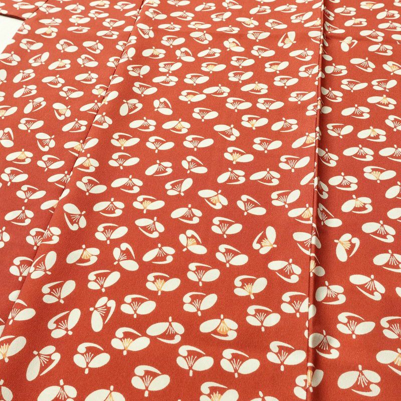 小紋 良品 縮緬 総柄 ポリエステル 花柄 袷仕立て 身丈164cm 裄丈64.5cm 着物 赤・朱_画像6