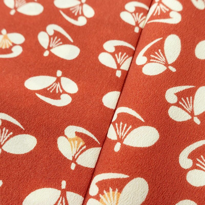 小紋 良品 縮緬 総柄 ポリエステル 花柄 袷仕立て 身丈164cm 裄丈64.5cm 着物 赤・朱_画像8