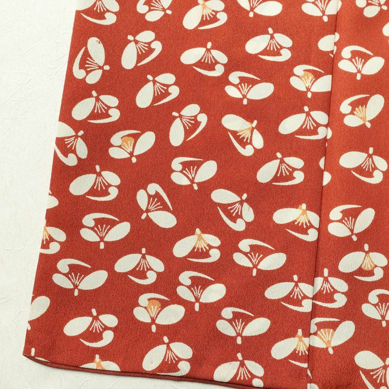 小紋 良品 縮緬 総柄 ポリエステル 花柄 袷仕立て 身丈164cm 裄丈64.5cm 着物 赤・朱_画像11