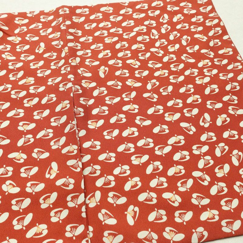 小紋 良品 縮緬 総柄 ポリエステル 花柄 袷仕立て 身丈164cm 裄丈64.5cm 着物 赤・朱_画像12