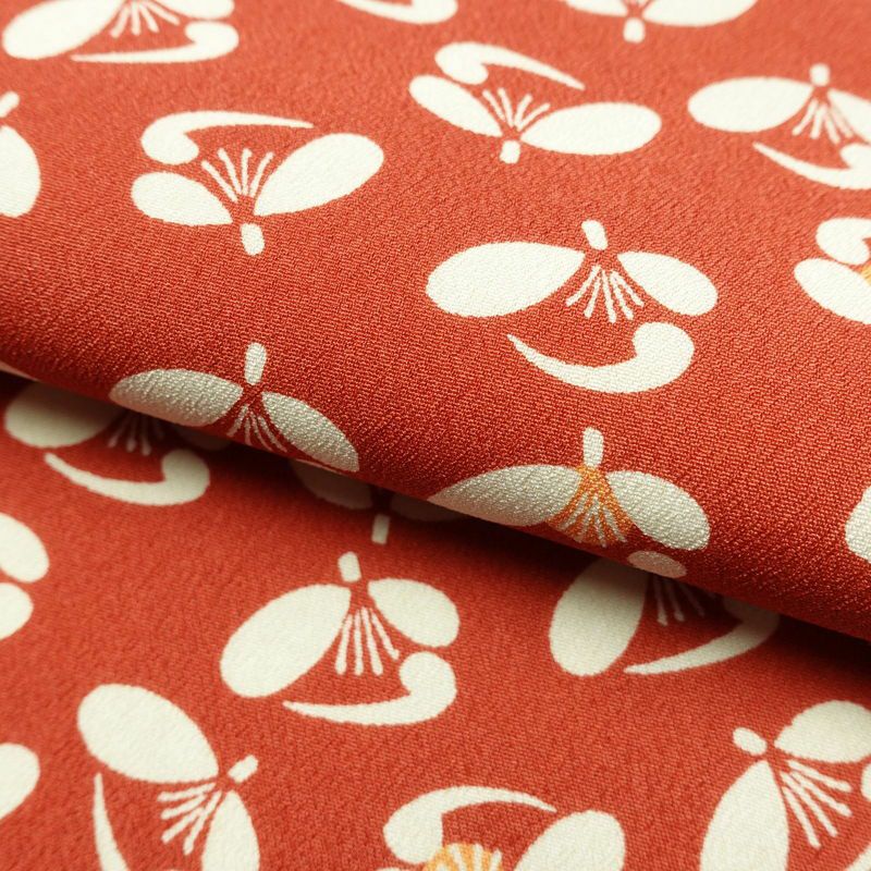 小紋 良品 縮緬 総柄 ポリエステル 花柄 袷仕立て 身丈164cm 裄丈64.5cm 着物 赤・朱_画像20