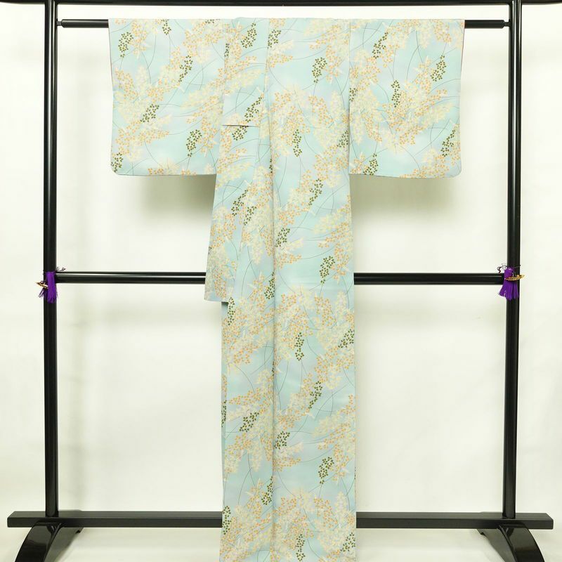 小紋 ポリエステル 木の葉・植物柄 袷仕立て 身丈164cm 裄丈66cm 着物 青・紺_画像2