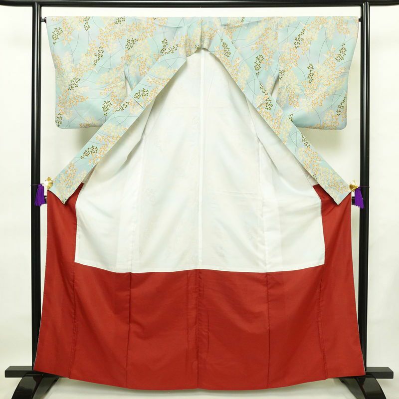 小紋 ポリエステル 木の葉・植物柄 袷仕立て 身丈164cm 裄丈66cm 着物 青・紺_画像3