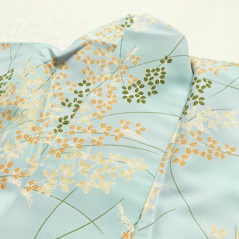 小紋 ポリエステル 木の葉・植物柄 袷仕立て 身丈164cm 裄丈66cm 着物 青・紺_画像16