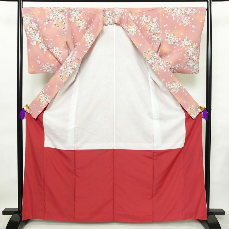 小紋 良品 ポリエステル 花柄 袷仕立て 身丈164.5cm 裄丈67.5cm 着物 ピンク_画像3