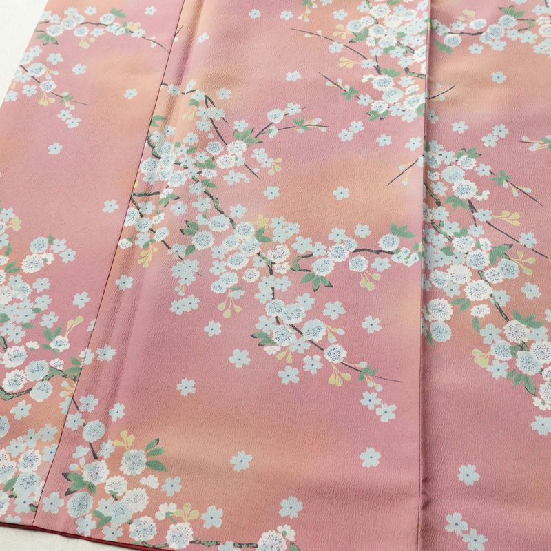 小紋 良品 ポリエステル 花柄 袷仕立て 身丈164.5cm 裄丈67.5cm 着物 ピンク_画像4