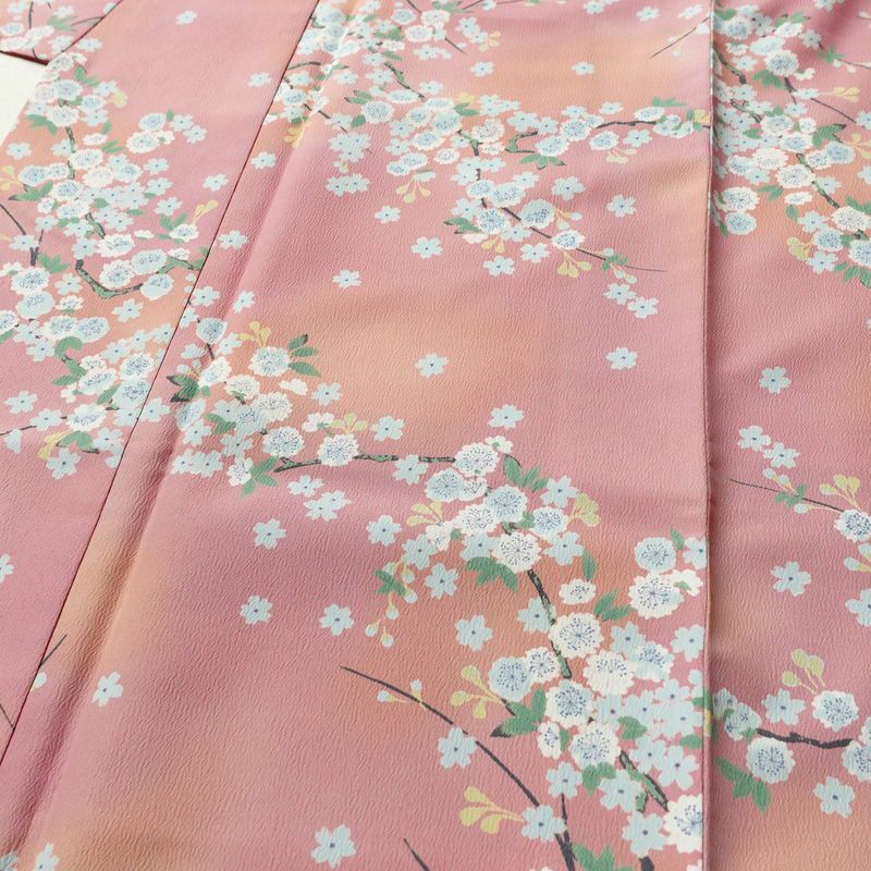 小紋 良品 ポリエステル 花柄 袷仕立て 身丈164.5cm 裄丈67.5cm 着物 ピンク_画像5