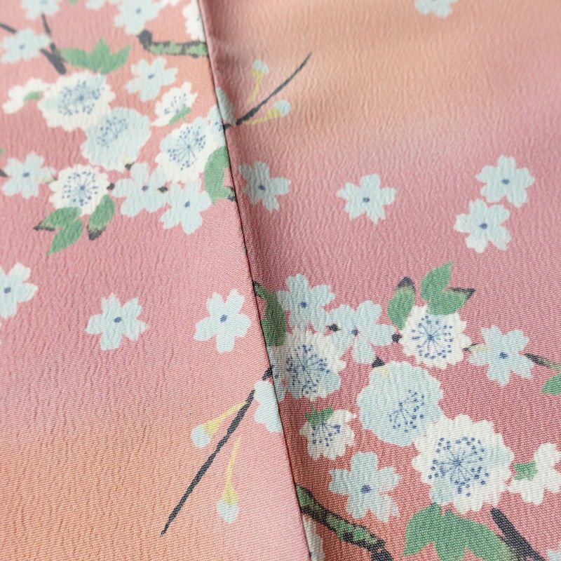 小紋 良品 ポリエステル 花柄 袷仕立て 身丈164.5cm 裄丈67.5cm 着物 ピンク_画像9