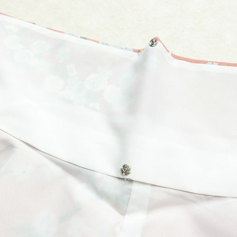 小紋 良品 ポリエステル 花柄 袷仕立て 身丈164.5cm 裄丈67.5cm 着物 ピンク_画像18