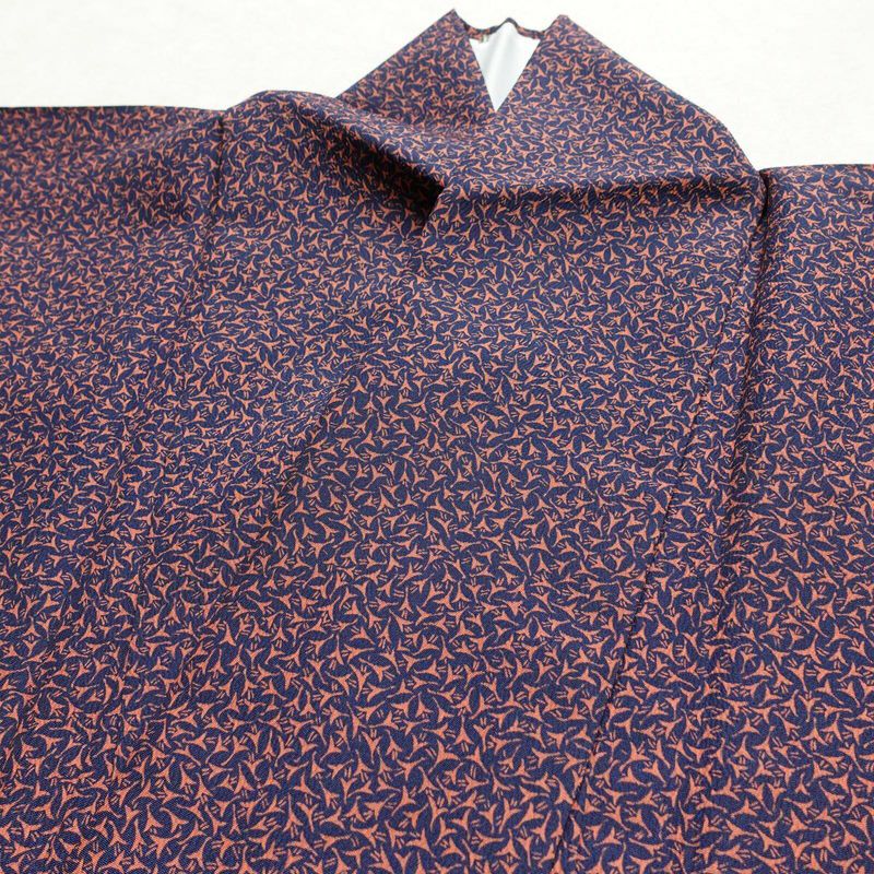 小紋 良品 総柄 ポリエステル 幾何学柄・抽象柄 袷仕立て 身丈154cm 裄丈63.5cm 着物 青・紺_画像15