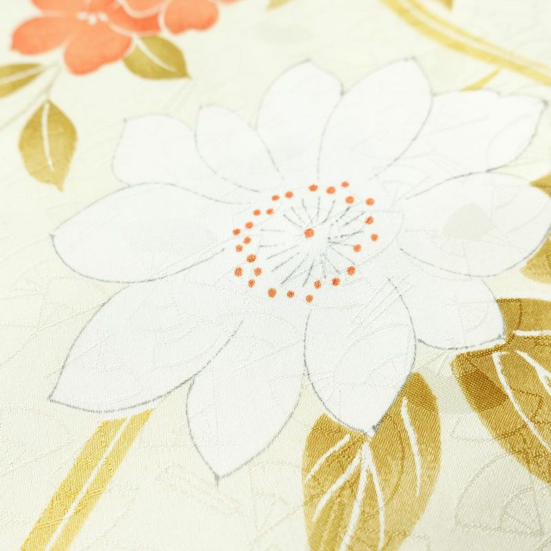 小紋 ポリエステル 花柄 袷仕立て 身丈153.5cm 裄丈64cm 着物 クリーム_画像7