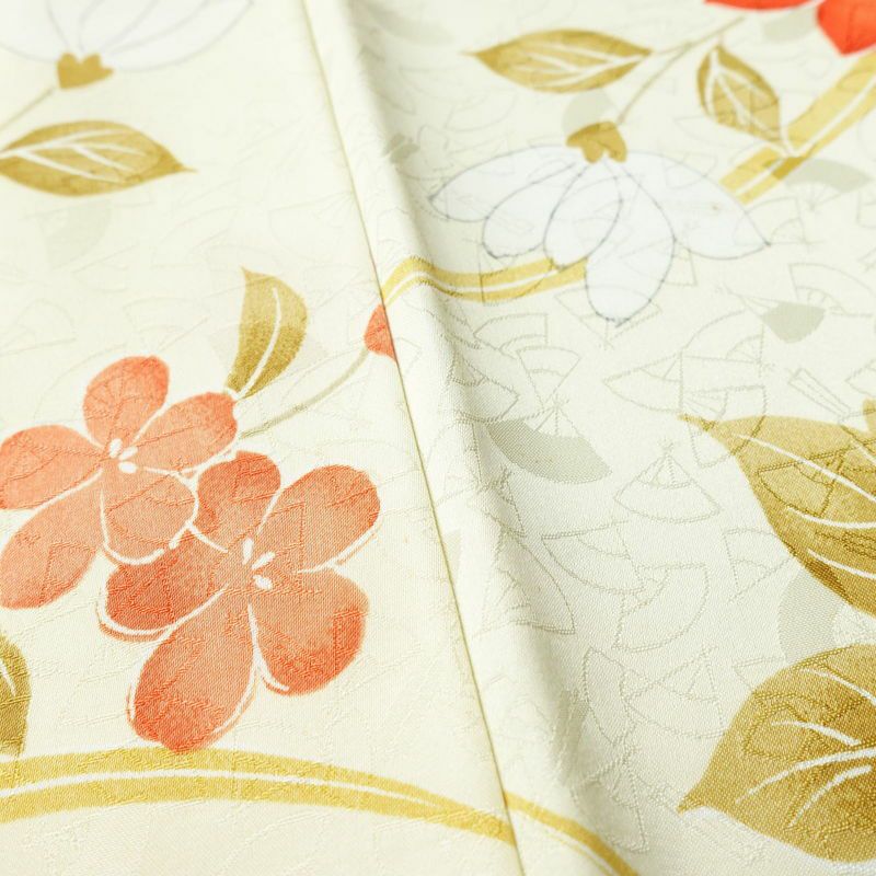 小紋 ポリエステル 花柄 袷仕立て 身丈153.5cm 裄丈64cm 着物 クリーム_画像8