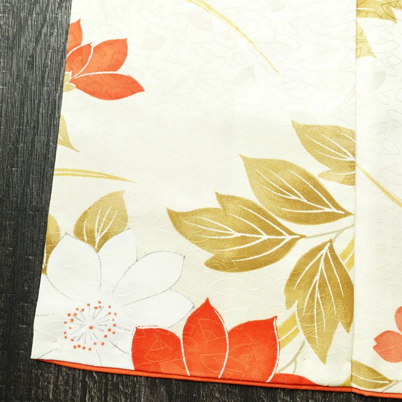 小紋 ポリエステル 花柄 袷仕立て 身丈153.5cm 裄丈64cm 着物 クリーム_画像10