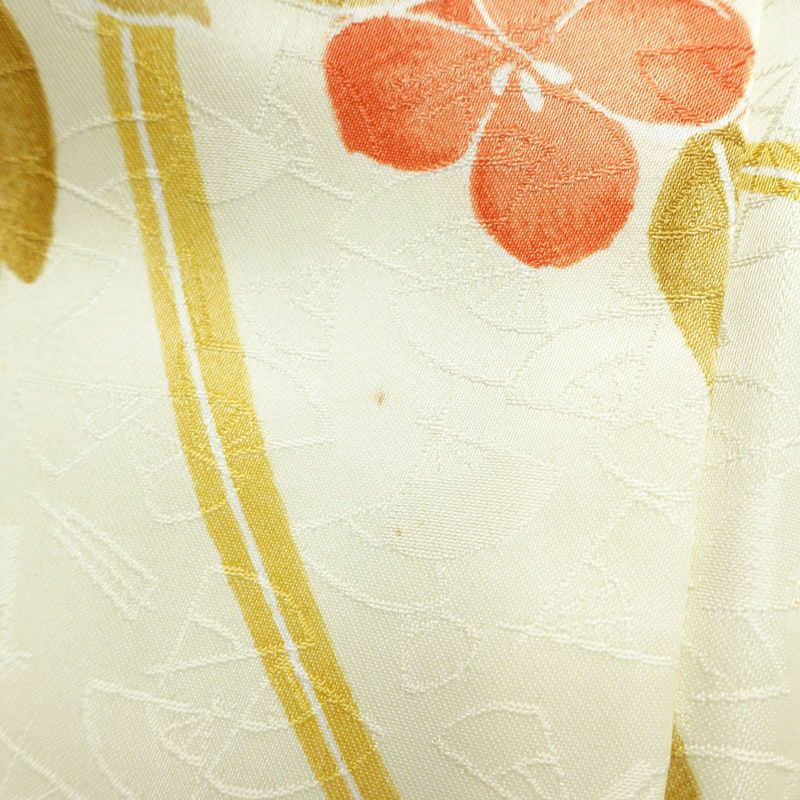 小紋 ポリエステル 花柄 袷仕立て 身丈153.5cm 裄丈64cm 着物 クリーム_画像13