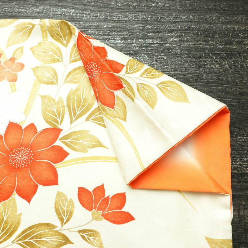 小紋 ポリエステル 花柄 袷仕立て 身丈153.5cm 裄丈64cm 着物 クリーム_画像16