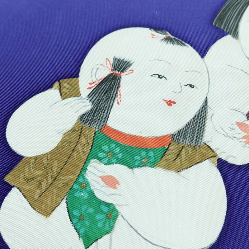 名古屋帯 太鼓柄 良品 正絹 人物・動物柄 名古屋仕立て 帯 青・紺_画像3