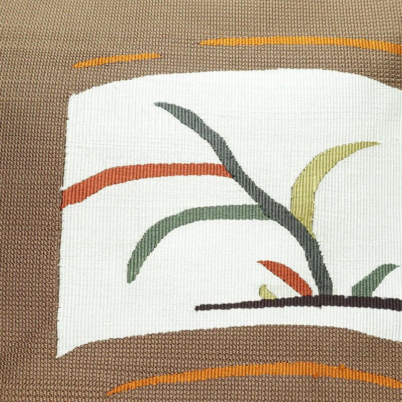 名古屋帯 太鼓柄 正絹 木の葉・植物柄 松葉仕立て 帯 茶_画像2