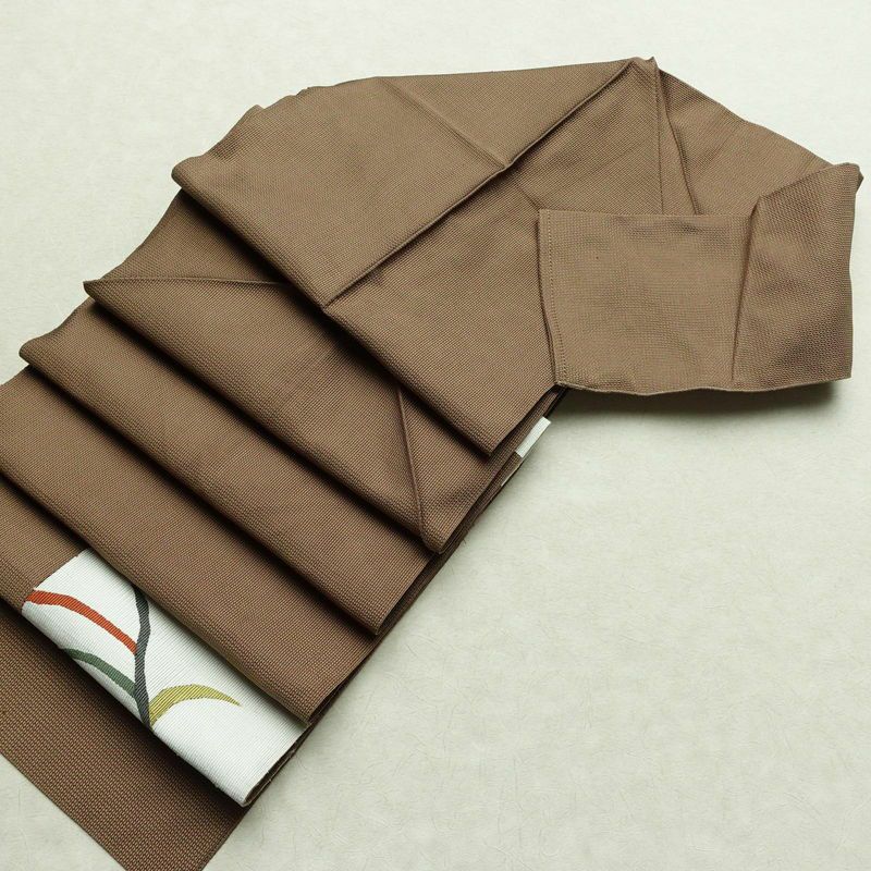 名古屋帯 太鼓柄 正絹 木の葉・植物柄 松葉仕立て 帯 茶_画像20