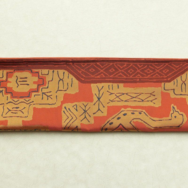 袋帯 六通柄 一般用 正絹 人物・動物柄 帯 橙_画像14