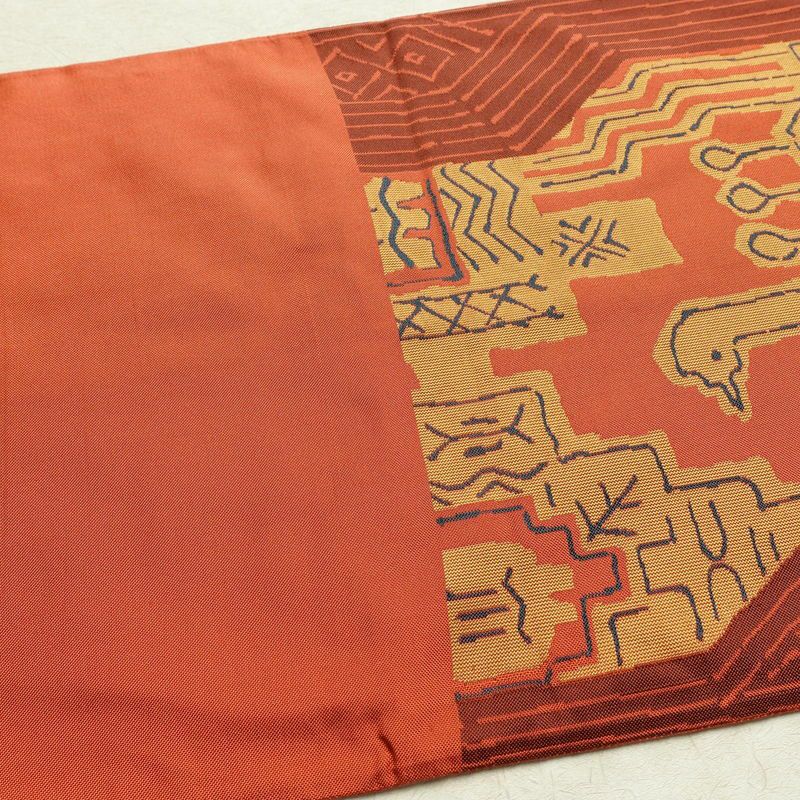 袋帯 六通柄 一般用 正絹 人物・動物柄 帯 橙_画像16