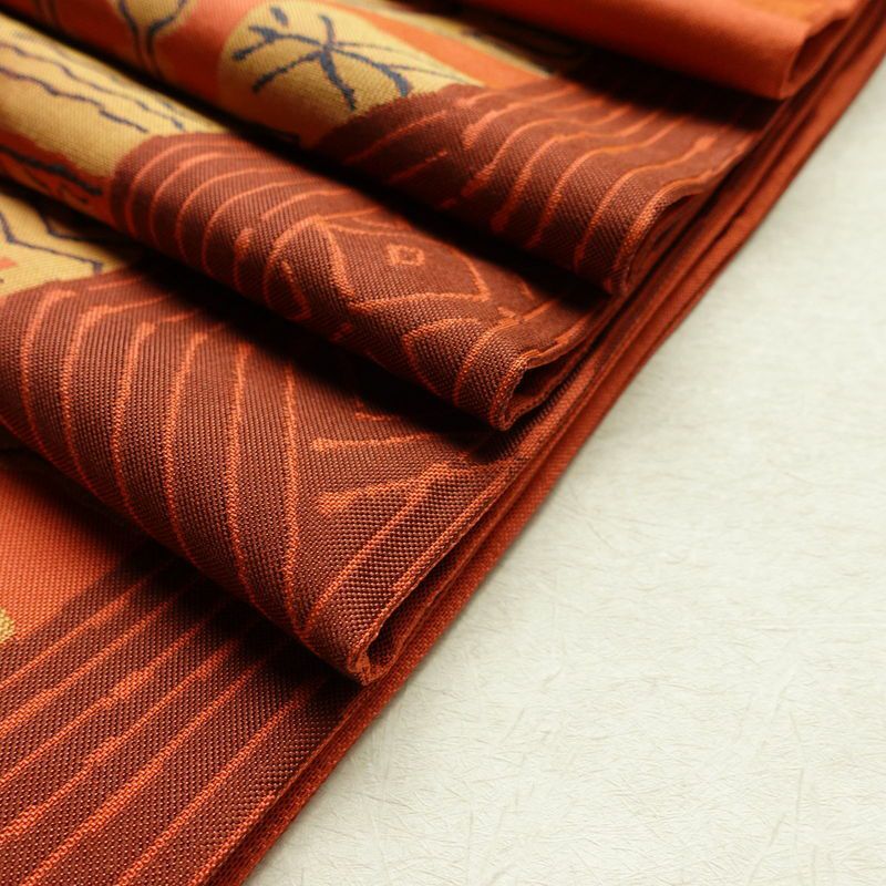袋帯 六通柄 一般用 正絹 人物・動物柄 帯 橙_画像20