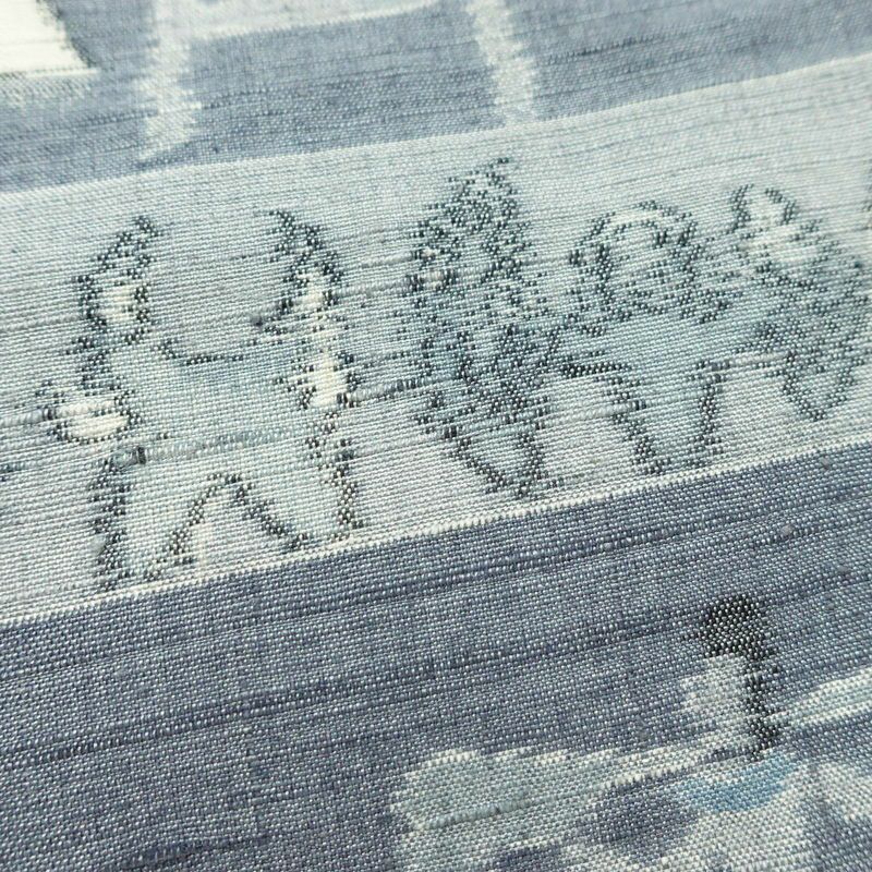 袋帯 六通柄 良品 一般用 正絹 人物・動物柄 帯 青・紺_画像4