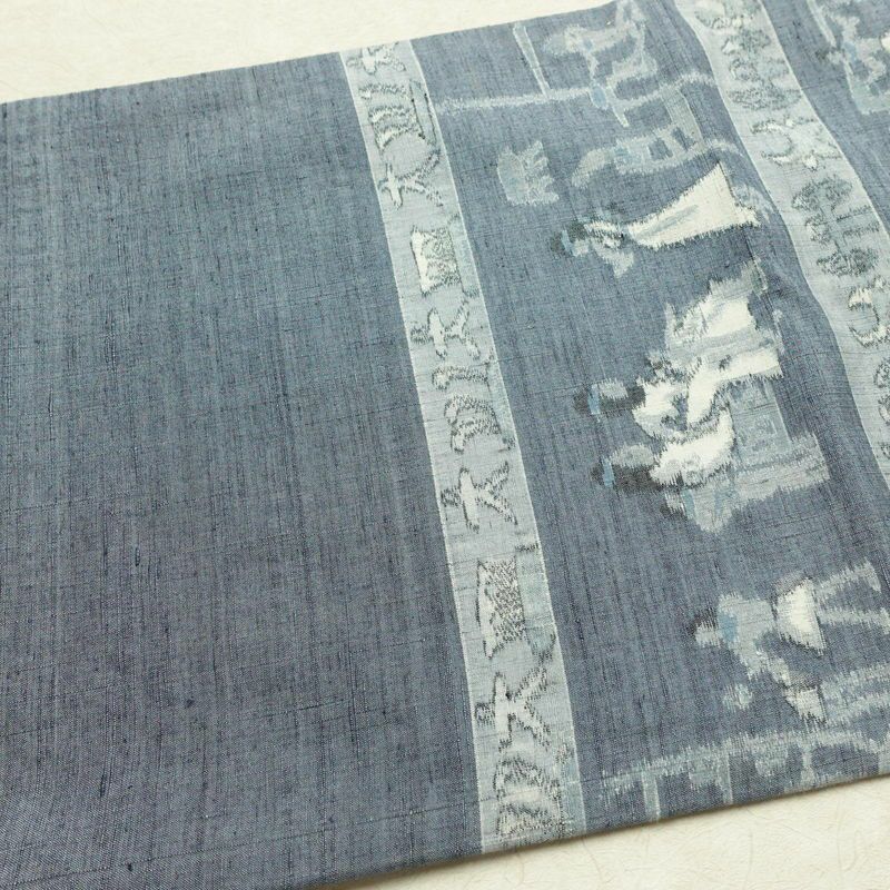 袋帯 六通柄 良品 一般用 正絹 人物・動物柄 帯 青・紺_画像15