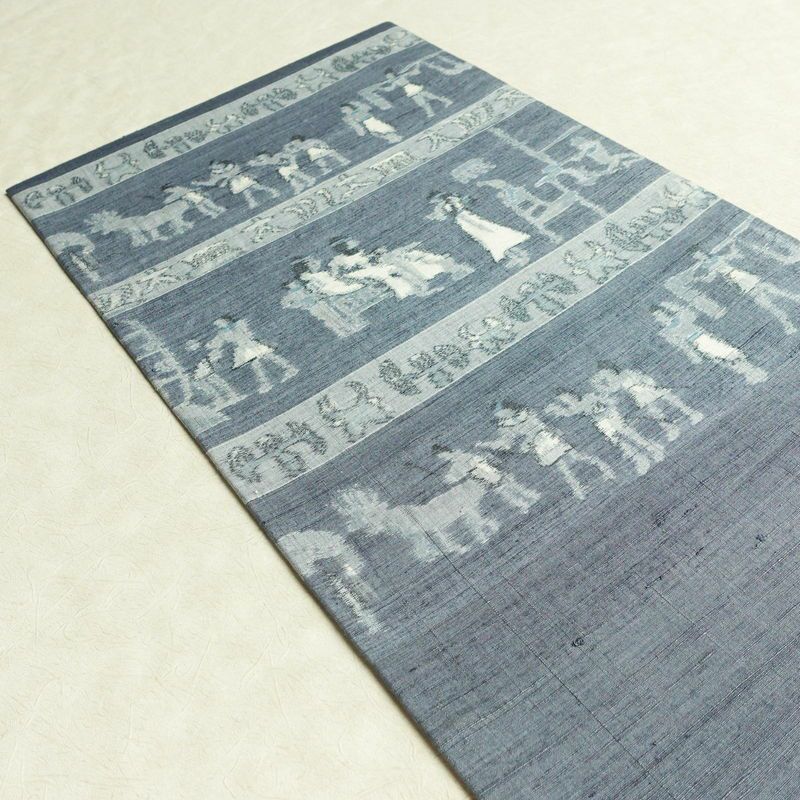 袋帯 六通柄 良品 一般用 正絹 人物・動物柄 帯 青・紺_画像16