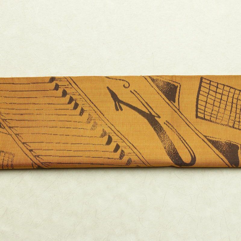 袋帯 六通柄 美品 一般用 正絹 幾何学柄・抽象柄 帯 黄・黄土色_画像16