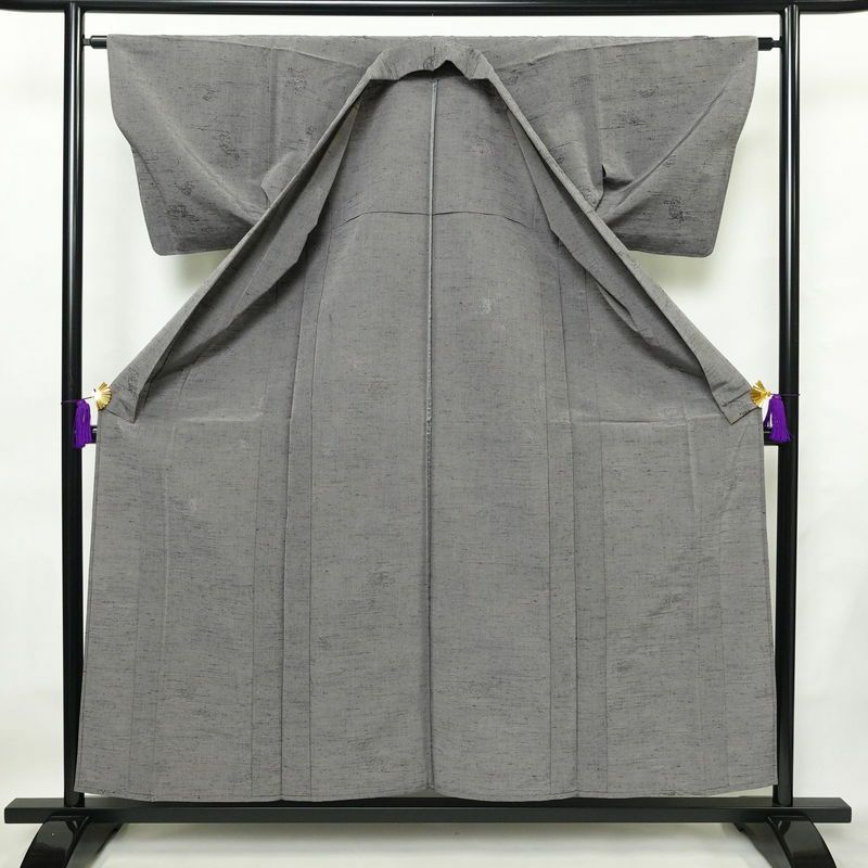 単衣 紬 正絹 古典柄 単衣仕立て 身丈157cm 裄丈63cm 一部しつけ糸付き 着物 紫・藤色_画像3
